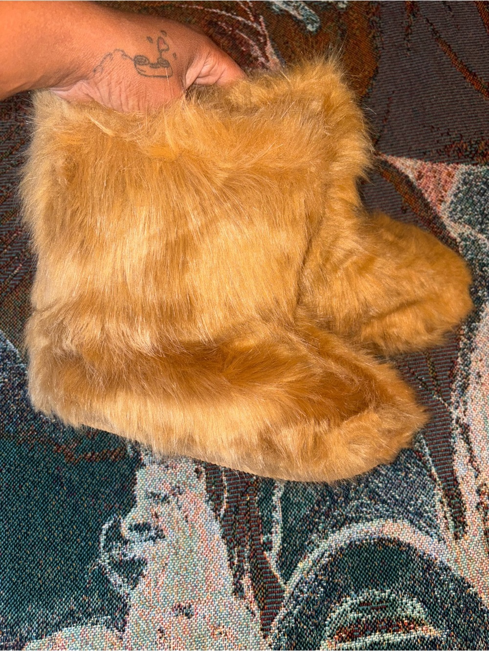 Faux Fur Ankle Booties in Camel